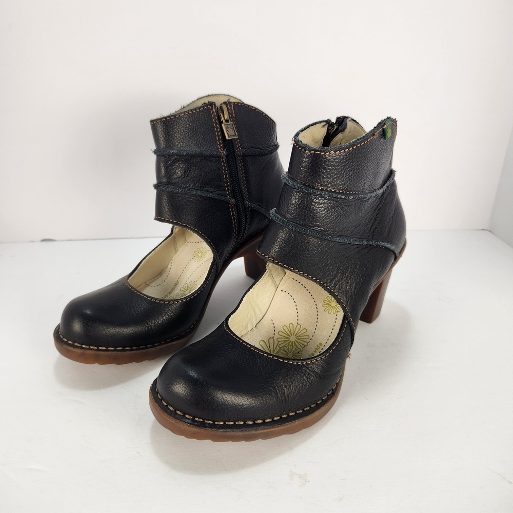 El Naturalista Women's Boho Preppy Ankle Black Leather Shoes Size 37 (6.5-7)